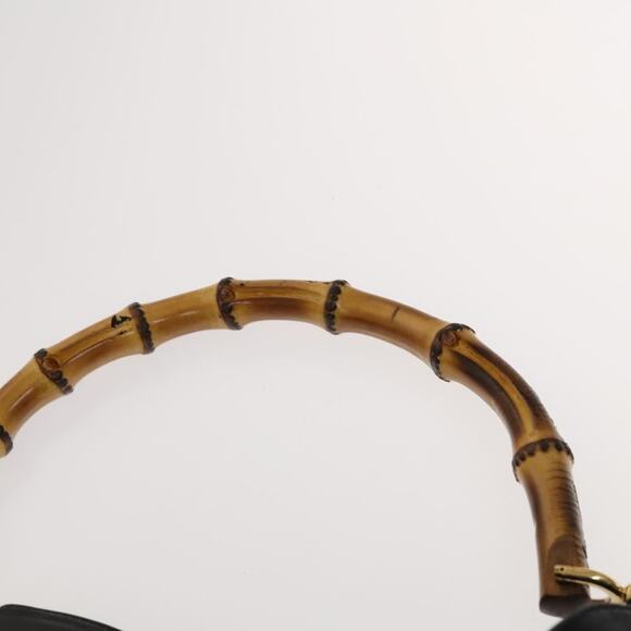 GUCCI Bamboo Hand Bag Leather Black Gold 001 2058 1577 0 - Picture 8 of 12